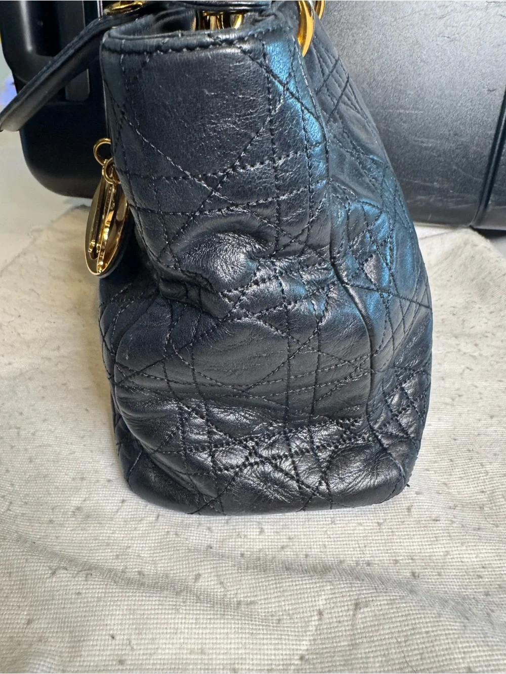 Dior Quilted Leather Lady Dior Top-Handle Bag in Black